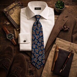 Title: Vintage Britannia Paisley Silk Tie WPL 2555 – Classic Navy Paisley